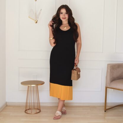 Vestido Regata Midi Bicolor em Malha de Viscose Elastano  - Preto/Mostarda - Image 6