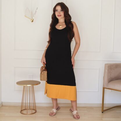 Vestido Regata Midi Bicolor em Malha de Viscose Elastano  - Preto/Mostarda - Image 4