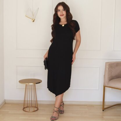 Vestido Midi Assimétrico em Malha de Viscose Elastano