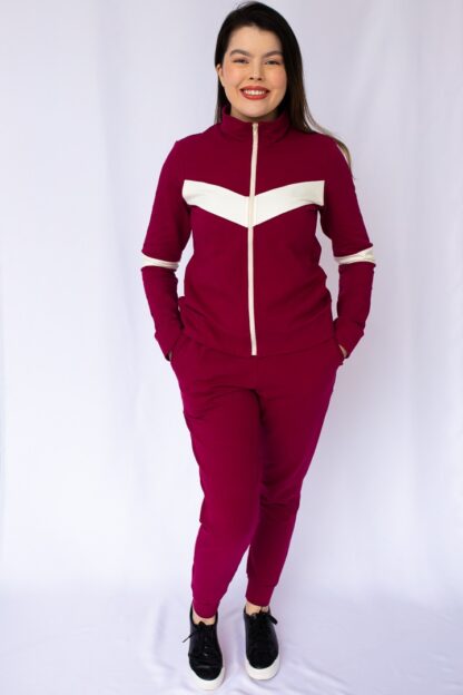 Conjunto Molecotton Felpado Fem - Marsala/Off White