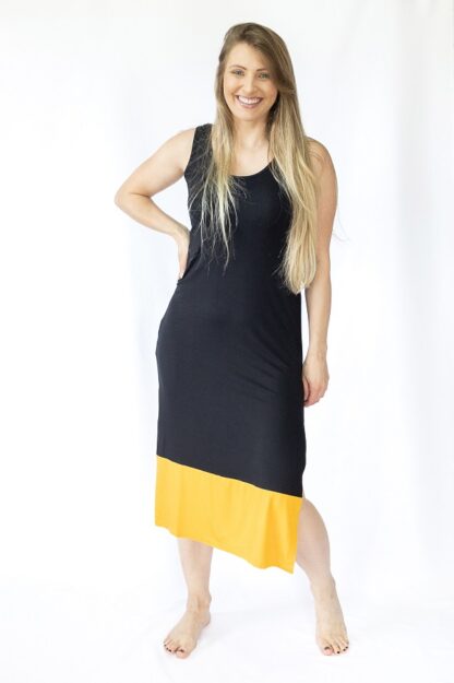 Vestido Regata Midi Bicolor em Malha de Viscose Elastano  - Preto/Mostarda - Image 3