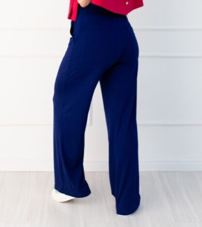 Calça Wide Leg Malha de Viscose e Elastano - Azul - Image 12