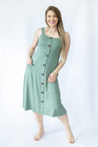 Vestido Midi Evasê em Malha de Viscose Elastano - Verde - Image 5