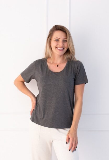 T-shirt Lisa Malha de Viscose Elastano - Cinza Mescla