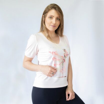 T-shirt Estampada Manga Princesa Viscose Elastano - Rosa Claro