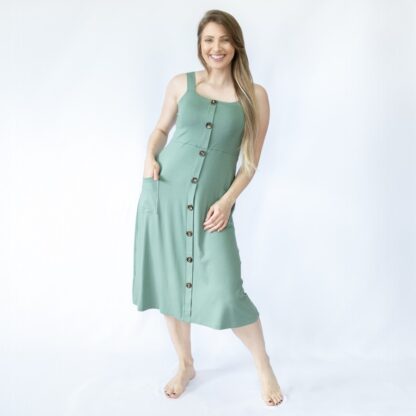 Vestido Midi Evasê em Malha de Viscose Elastano - Verde