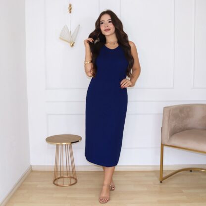 Vestido Midi Recortes Malha de Viscose Elastano -  Azul Carbono - Image 8