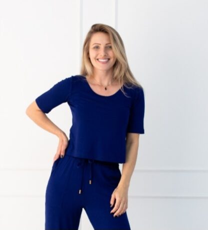 Cropped Malha de Viscose e Elastano - Azul Carbono