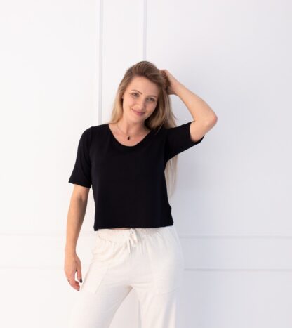 Cropped Malha de Viscose e Elastano - Preto