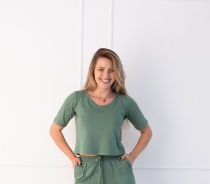 Cropped Malha de Viscose e Elastano - Verde Thunder