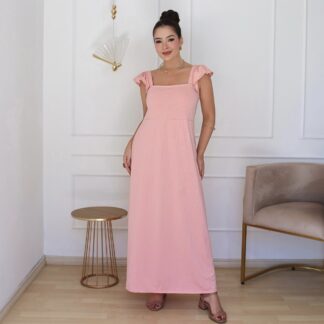 Vestido Longo Babados nas Mangas - Salmão