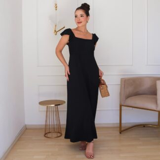 Vestido Longo Babados nas Mangas - Preto